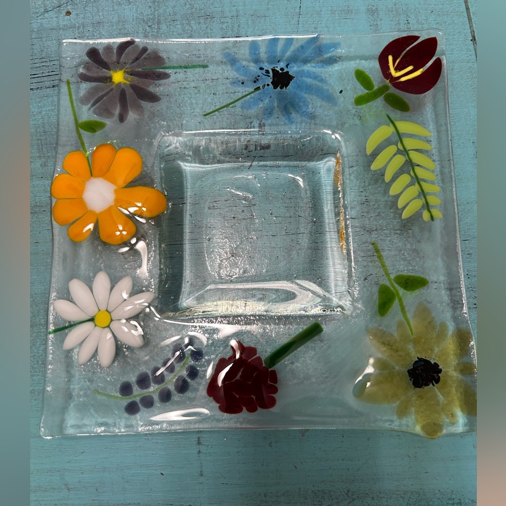 Glass platter or trinket tray infused glass - home decor